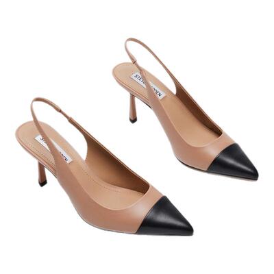 思美登撞色拼接细高跟鞋后空凉鞋