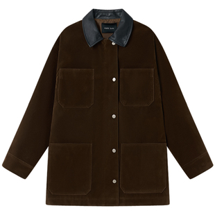 Halo Luu 美拉德棕色翻领麂皮外套女春秋新款韩系复古中长款夹克