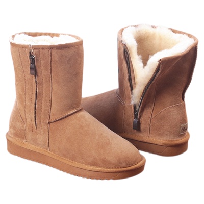 男女款拉链羊皮毛一体冬季棉靴