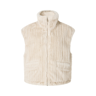 【椰蓉奶油】Uena明星同款驼色立领环保皮草无袖拉链加厚背心马甲