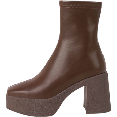 新款瘦瘦靴网红方头防水台弹力