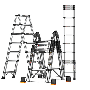 正优多功能伸缩梯加厚不锈钢直梯折叠人字梯升降工程楼梯便携家用