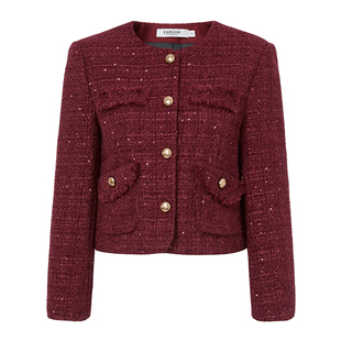 恩瑞妮专柜同款2025冬季红色新款小香风外套女上衣短款外套