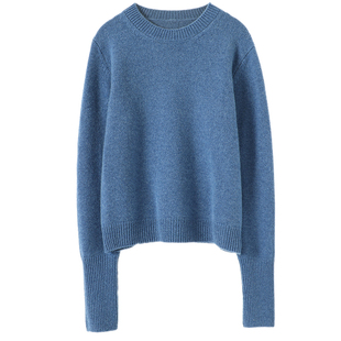 Chao嗲的那一件!气质牛仔蓝!纯羊绒毛衣女圆领山羊绒衫加厚新款