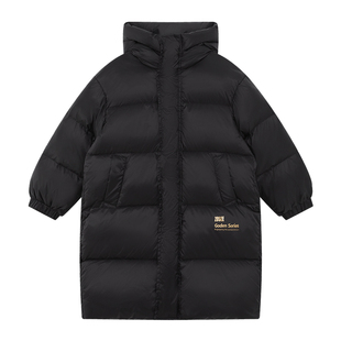 左西女童中长款羽绒服冬季加厚加绒外套儿童黑金童装外套2025新款