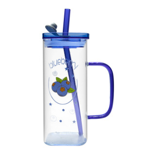 耐高温带刻度高硼硅玻璃杯简约ins吸管水杯办公室把手方形杯子