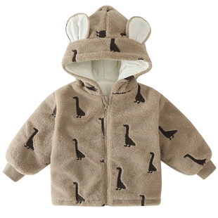 儿童羊羔绒外套秋冬夹棉加厚宝宝保暖上衣童女童红色喜庆新年衣服