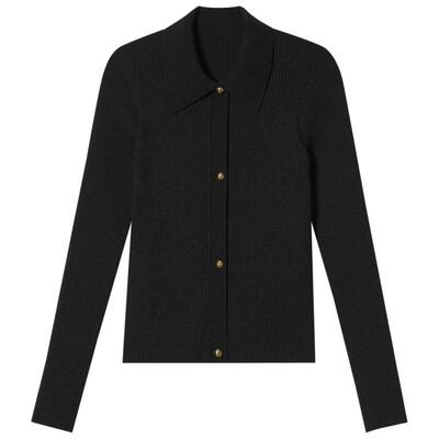 SALT.P可颜翻领复古双层拼接假两件开衫毛针织衫秋