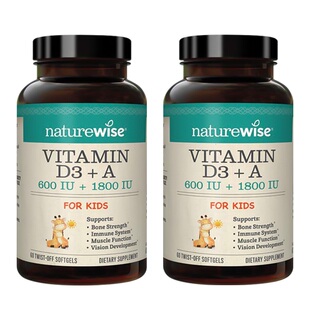 【2瓶装】Naturewise阳光蓝维生素ad胶囊新生儿童d3滴剂敏宝补钙