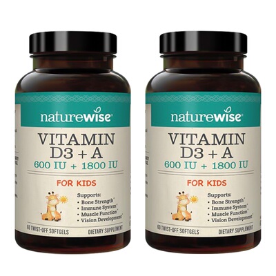 【2瓶装】Naturewise阳光蓝维生素ad胶囊新生儿童d3滴剂敏宝补钙