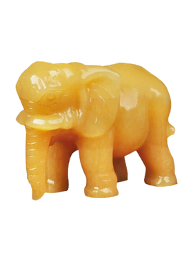 天然米黄玉一对大象摆件