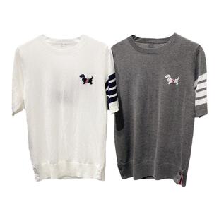 TB狗狗织带灰色系女夏小众设计感修身短袖上衣毛针织衫套头羊毛