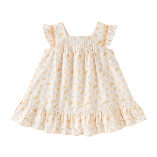 戴维贝拉儿童纯棉连衣裙女童2026夏装新款印花裙宝宝A类碎花裙子