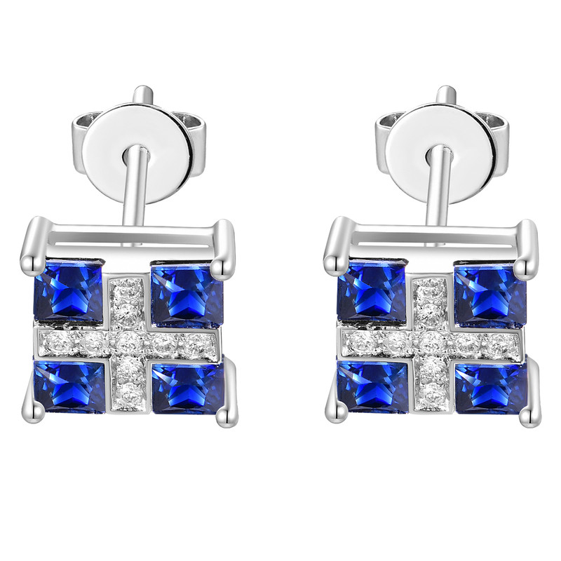 私意珠宝18K金镶钻蓝宝石耳钉
