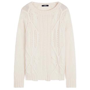 GOBI戈壁秋冬白色圆领绞花时尚不规则摆羊绒衫女士针织毛衣WK774