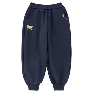 幼悠男童加绒加厚缤纷骏马绣花卫裤冬季洋气可爱防风束脚休闲裤潮