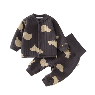 小聪熊婴儿衣服秋冬夹棉分体套装