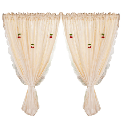 法式双层碎花雏菊蕾丝窗帘免打孔