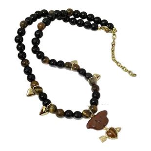 可爱卡通一箭穿心小熊吊坠虎眼石串珠项链女精致时尚百搭毛衣链潮