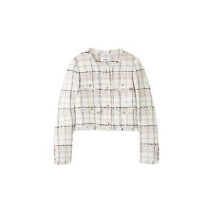 SNIDEL春夏款甜美圆领流苏粗花呢小香风短外套SWFJ251089