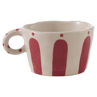 肆月艺术感咖啡杯陶瓷釉下彩家用高端精致杯子情侣条纹红色马克杯