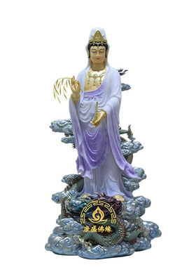 汉白玉乘龙观音佛像供奉摆件