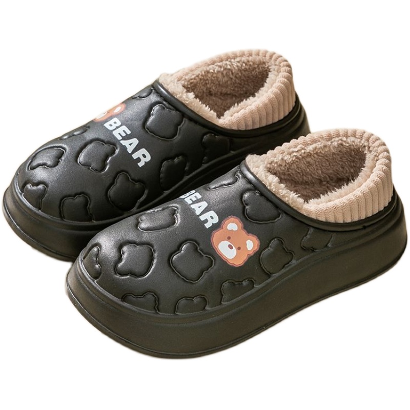 防水棉拖鞋女冬季包跟保暖居家情侣室内月子鞋加绒厚底棉鞋男外穿