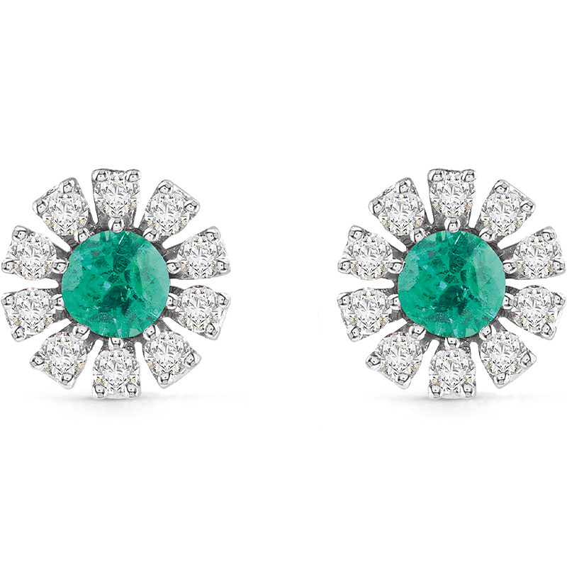 DAMIANI/玳美雅小雏菊系列18K白金宝石钻石耳钉祖母绿