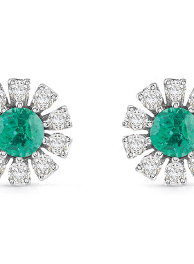 DAMIANI/玳美雅小雏菊系列18K白金宝石钻石耳钉祖母绿