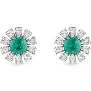 DAMIANI/玳美雅小雏菊系列18K白金宝石钻石耳钉祖母绿