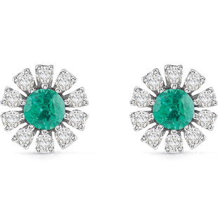 DAMIANI/玳美雅小雏菊系列18K白金宝石钻石耳钉祖母绿