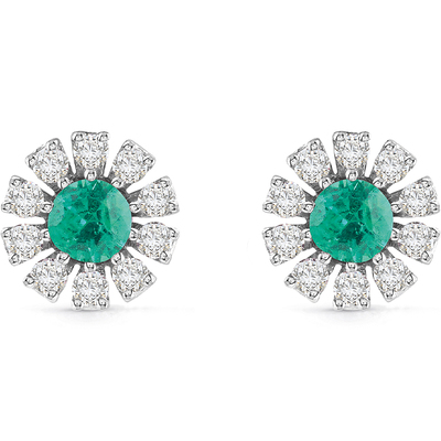 DAMIANI/玳美雅小雏菊系列18K白金宝石钻石耳钉祖母绿