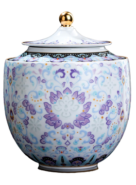 东方泥土珐琅彩百花密封茶叶罐