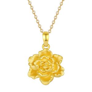 周大生黄金吊坠牡丹花挂坠莲花樱花吊坠3D硬金颈饰送女友妈妈礼物