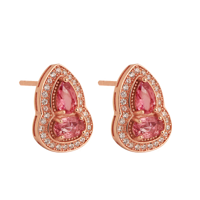 小银匠天然西瓜碧玺纯银葫芦耳钉