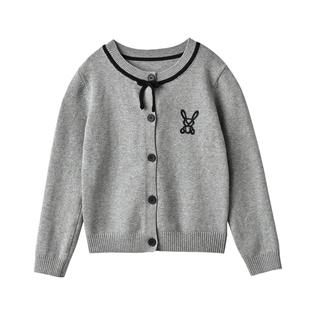 女童小香风开衫 儿童圆领蝴蝶结毛衣外套 小兔子针织衫 秋冬童装