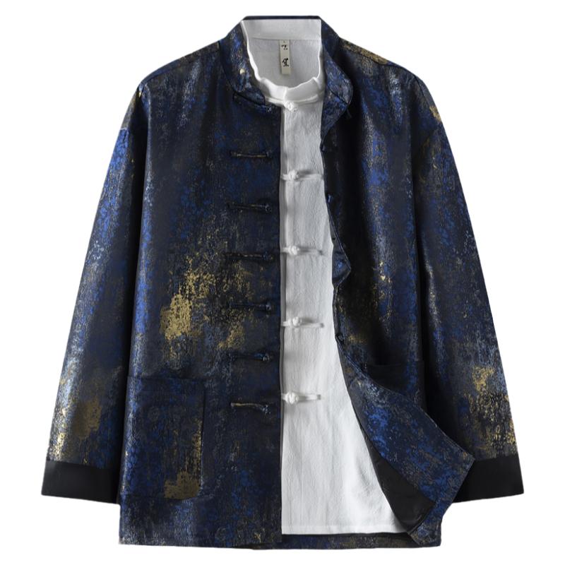 唐装男秋新款中国风中式复古改良盘扣立领上衣鎏金提花国潮外套男