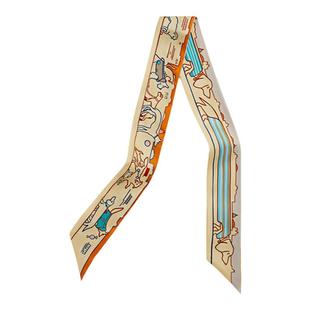 手柄丝巾绑包丝巾束发带18姆米真丝桑蚕丝巴黎爱犬长丝巾小丝巾