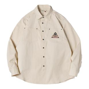 马登工装美式复古长袖衬衫印第安图腾纯棉翻领休闲叠穿衬衣男春