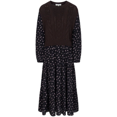 滨波针织栗色基础款连衣裙