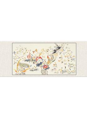 张大千牡丹横幅装饰挂画茶楼挂画丝绸礼品名家书画丝绸装饰壁画