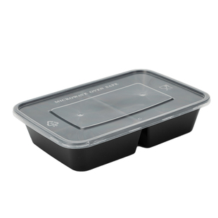 一次性餐盒500ml长方形双格透明黑色外卖打包盒便当盒带盖餐盒