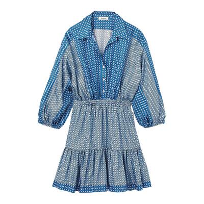 时尚印花收腰衬衫领连衣裙