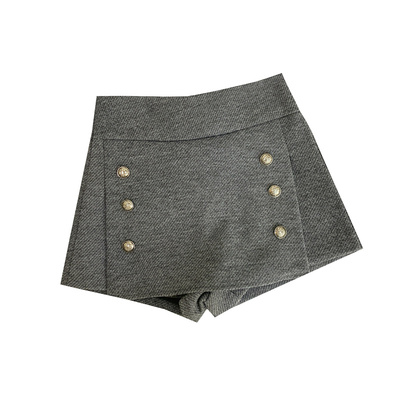 百搭双排扣毛呢裤裙阔腿短裤女