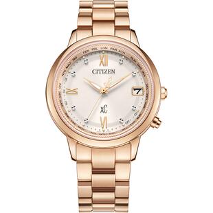 西铁城xC系列舒博钛镀金粉色光动能夜光多局电波防水女表CB1132