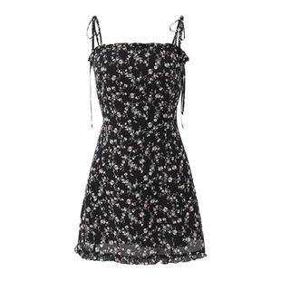 Not your rose 韩国25秋冬女黑色显瘦法式碎花吊带连衣裙MUSINSA