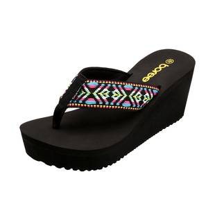 宝人厚底人字拖女夏外穿2025新款黑色坡跟增高沙滩海边防滑凉拖鞋