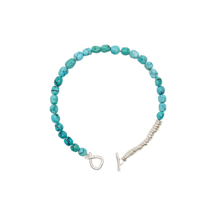 乌垛天然原矿不规则绿松石纯银手串高瓷松石手链国风手饰男女同款