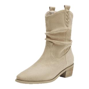 星期六复古尖头粗跟马丁靴子女靴夏2025新款秋季美拉德堆堆靴短靴