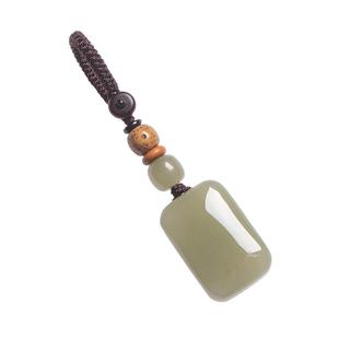 沐匙天然和田玉无事牌钥匙扣汽车钥匙挂件男士玉石吊坠高级礼物